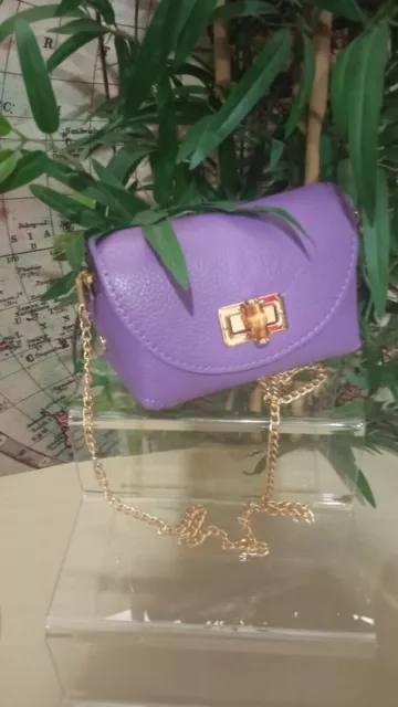 Bolso de mano MINI BAG para mujer y niña en PIEL REAL con bandolera dorada,...