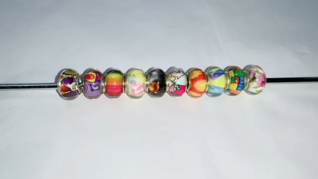 10 Mixed Patterned Acrylic European Large 5mm Hole BEADS Jewellery Making RP