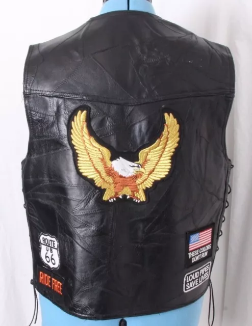Diamond Plate NEW Patches Eagle Leather Snap Biker harley Motorcycle Vest Mens L