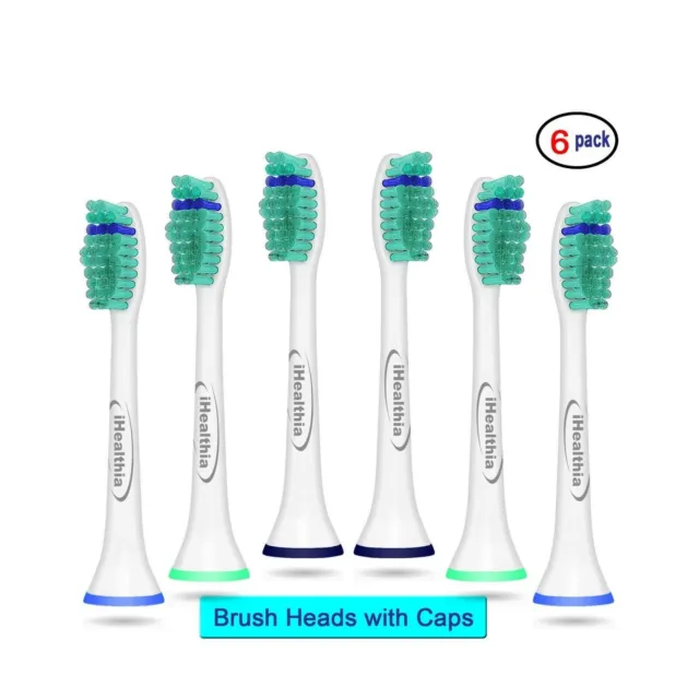6X cabezales de cepillo de dientes de repuesto con tapa compatibles con Philips Sonicare HX6014