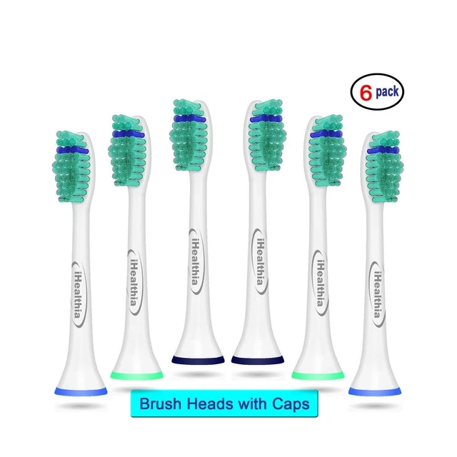 6X cabezales de cepillo de dientes de repuesto con tapa compatibles con Philips Sonicare HX6014