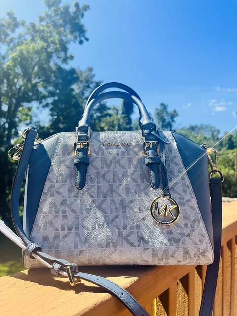 NWT Michael Kors Ciara Medium Messenger Satchel Signature Soft Sky Blue Purse