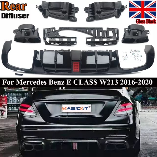 FOR MERCEDES BENZ E CLASS W213 16-20 Bs LOOK GLOSS BLACK REAR DIFFUSER+TAILPIPES