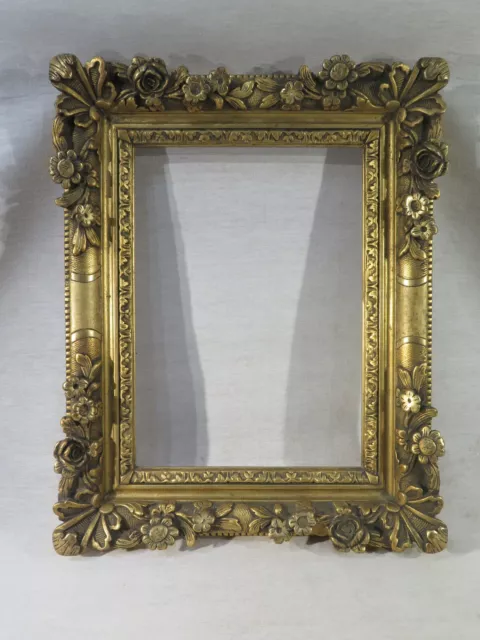 Ancien Cadre En Bois Et Stuc Dore Fleurs De Style Louis Xiv Portrait Tableau