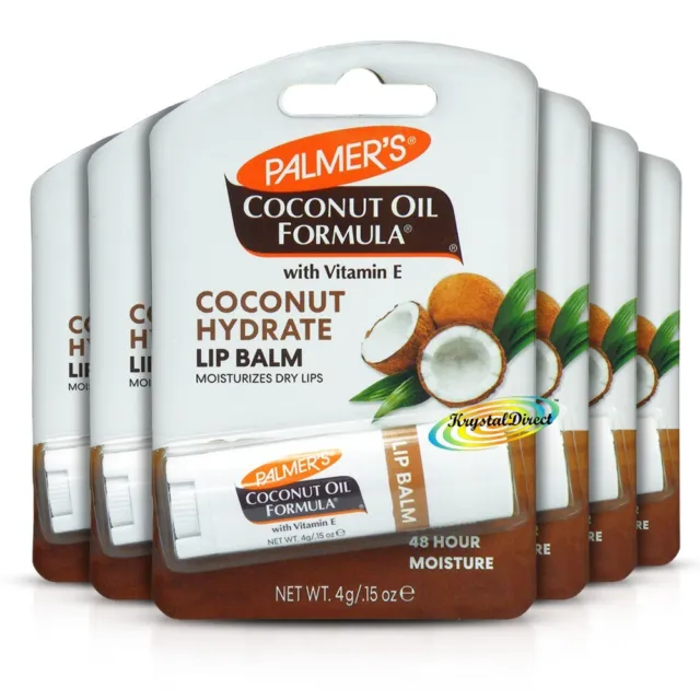 6x Palmers Moisturising Natural Coconut Oil Lip Balm With Vitamin E 4g