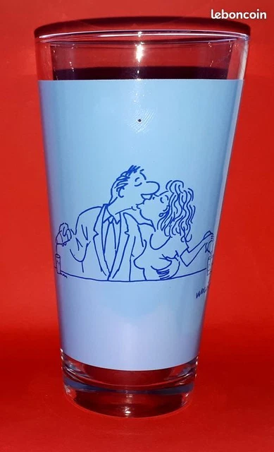 Verre vintage Vichy St Yorre illustré par Wolinski - n°4 sur 4 (série bleue)