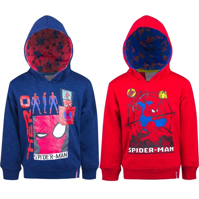 Nuovo Felpa con Cappuccio Bambini Ragazzi Spiderman Rosso Blu Gr.98 - 128 #48