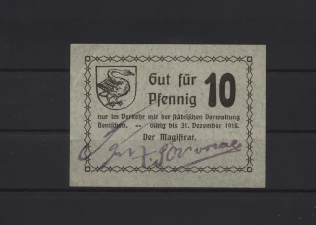 [14648a] - NOTGELD BENTSCHEN (heute: Zbąszyń), Stadt, 10 Pf, -31.12.1918. Tieste