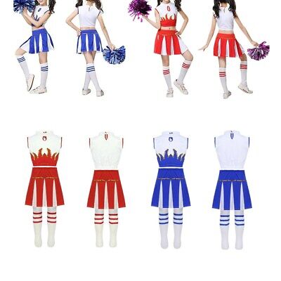 DA BAMBINA scuola Cheerleader bambini Crop Top + calze VESTITO Carnevale Festa 18,51 - PicClick IT