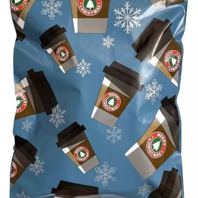 Blue Coffee Cup Cappuccino Christmas Winter Poly Mailers Size 10x13 Shipping Bag