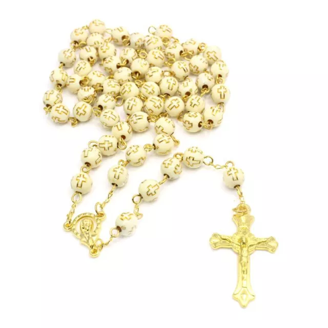 Handmade Round for Bead Crucifix Rosary Religious Necklace Christian