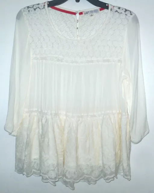 JOLT boho ivory top with lace Sz M