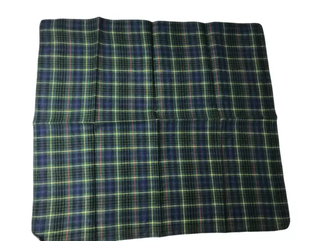 Vintage Green Blue Yellow Tartan Plaid Check Hankie Handkerchief Pocket Square