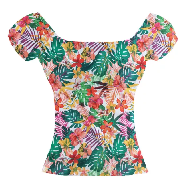 Women Floral Print Peasant Tops Off The Shoulder Blouse Pinup Shirt Cotton Top