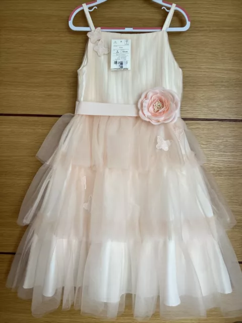 BNWT Girls Monsoon tiered party Dress, peach, Butterflies.  Age 8-9 RRP £58
