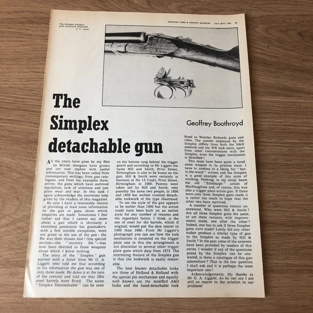 (ST/PGUN1) FIREARMS ARTICLE: 'The Simplex Detachable Gun' By Geoffrey ...