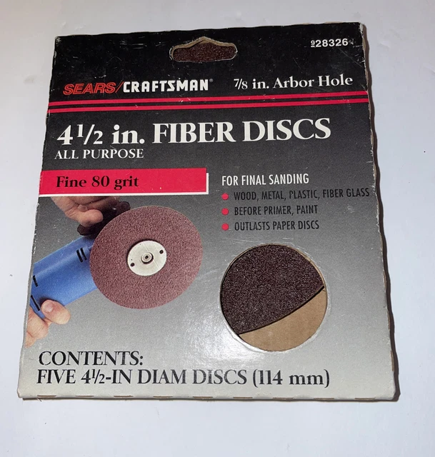 Sears Craftsman Fiber Discs 4-1/2" Diam. 7/8 In Arbor Hole - 28326 80 Grit Tools