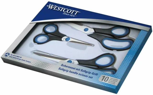 Westcott Easy Grip Soft Grip Scissor - Black/Blue Pack of 3 Sizes 13cm/20cm/25cm