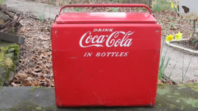Rare Original 1950'S Embossed Drink Coca-Cola In Bottles Red Metal Cooler