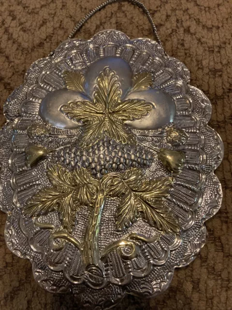 900 Coin Silver Hanging Mirror Turkish Vintage Round Rare Floral 6.9” Foliage