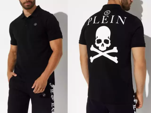 PHILIPP PLEIN Skull Polo Shirt Polohemd Leather PP Hexagon Patch Hemd T-shirt M