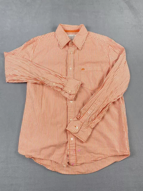 Aeropostale Shirt Mens Medium Orange White Striped Long Sleeve Button Up Cotton