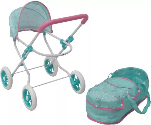 Kinder 2 in 1 Spielzeug Puppen Kinderwagen oder Kinderbett mit Deluxe einziehbarem Baldachin NEU 3