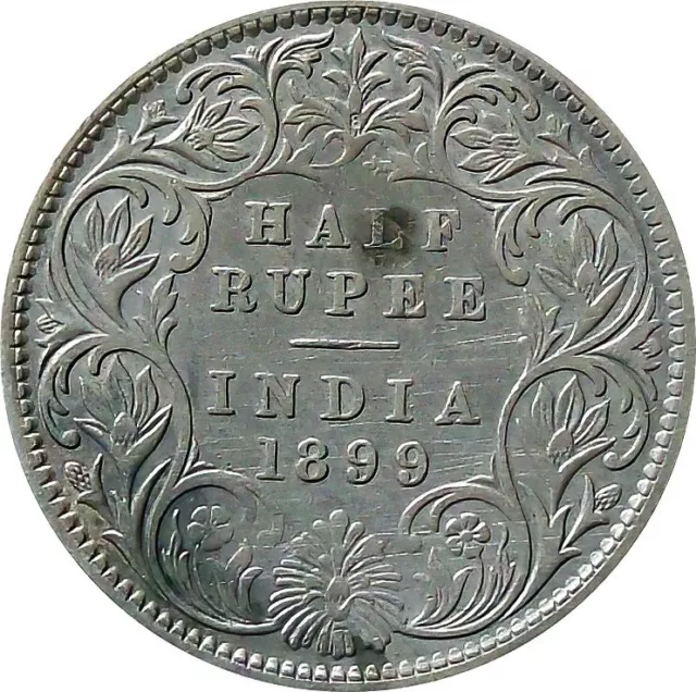 Scarce British India Half-Rupee Silver Coin 1899, Victoria【KM# 491】VF