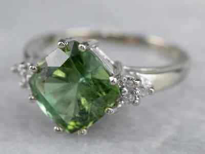 925 Silver 4ct Green Tourmaline Gemstone Unique Design Wedding Gift Ring For Her