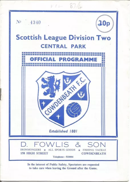 1983/84 Prog COWDENBEATH v VALE OF LEITHEN (Scottish Cup)