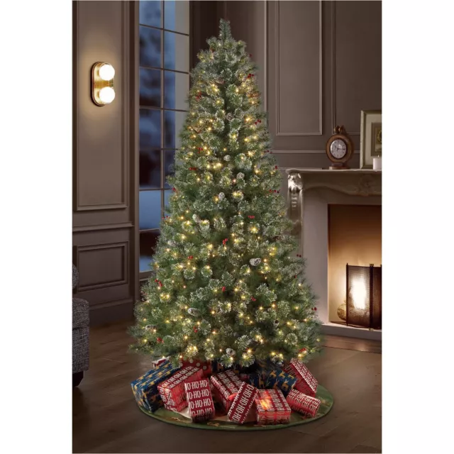 Holiday Time 7.5' Flocked Austin Christmas Tree Pre-Lit 8 Function Clear Lights