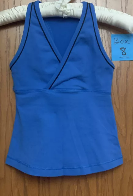 Lululemon Short Tank Top Cross-over Front Blue Black Trim Approx. Size 4