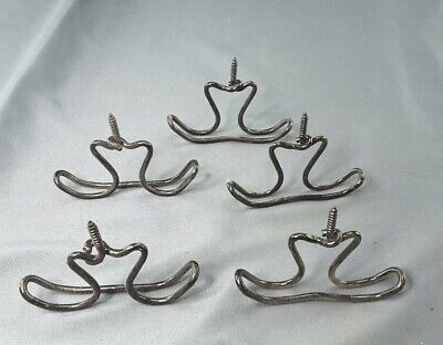 5 Vintage Metal Twisted Wire Coat Hat Hooks Under Counter Ceiling Mount Screw In