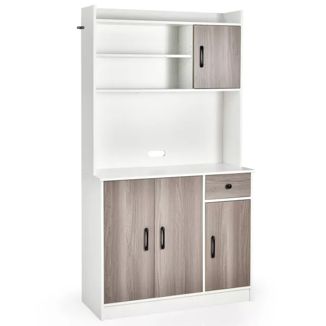 Kitchen Storage Cabinet Buffet Sideboard w/ Hutch Microwave Countertop Drawer