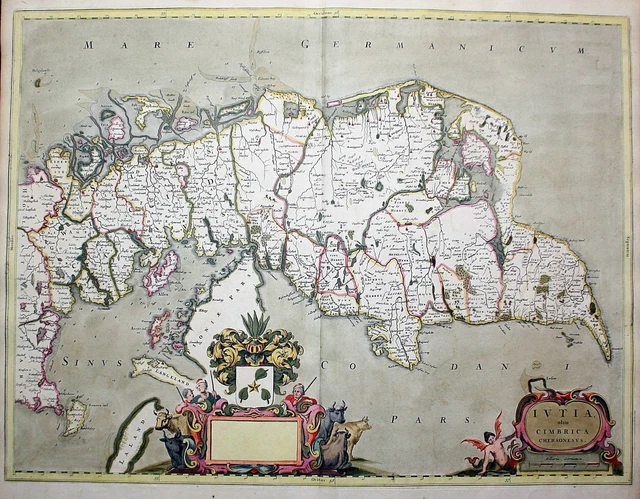 Jutland Danmark Danimarca Blaeu Mappa Kort Incisione Engraving 1640