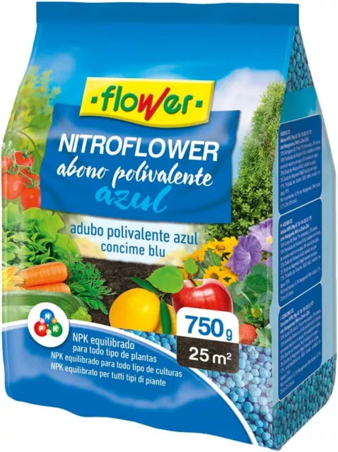 Flower Abono granulado universal polivalente azul 750gr (para 25m2)huerto,jardin