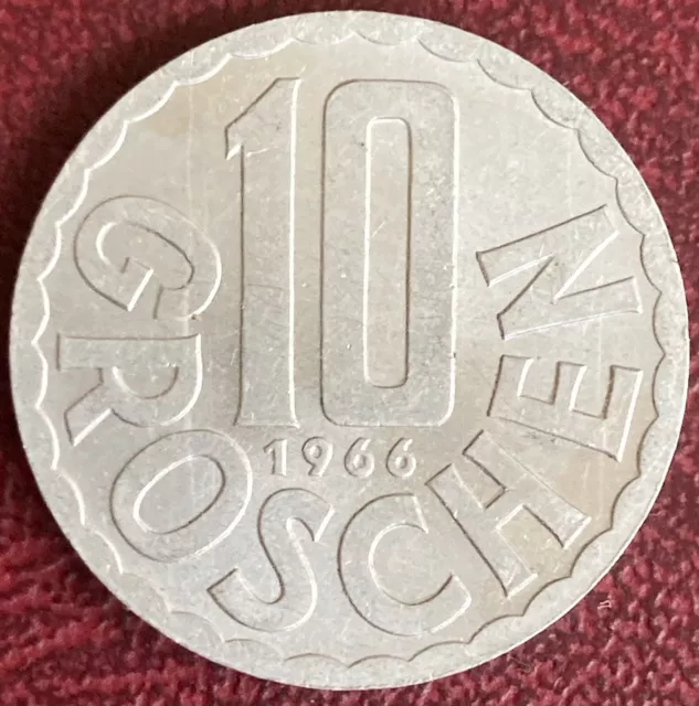 Austria - 10 Groschen Aluminium Coin - 1966 (GY6)