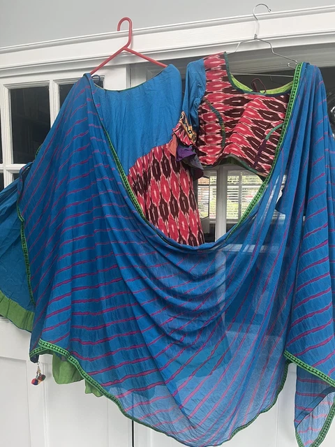 Navratri Chaniya chori, materiale puro cotone con colore blu N marrone