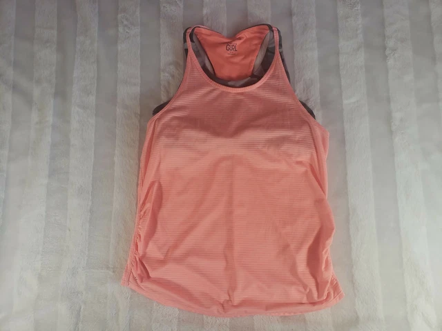 Athleta Girl 2 in 1 Peach Tank Top Built in Green Camo Sports Bra Size 14 XL EUC
