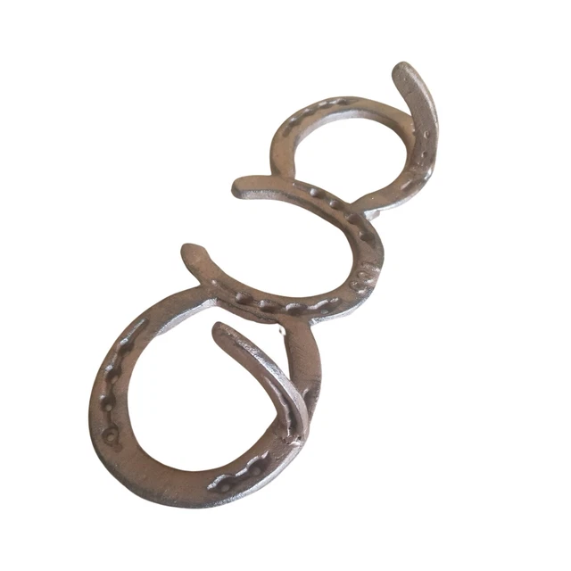 Cast Iron Horseshoe Wall Rack, Double Hook w/hardware Rustic Brown