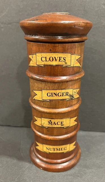 Late 18th/Early 19th Century Cylindrical Wooden 4-Part Stacking Spice Tower