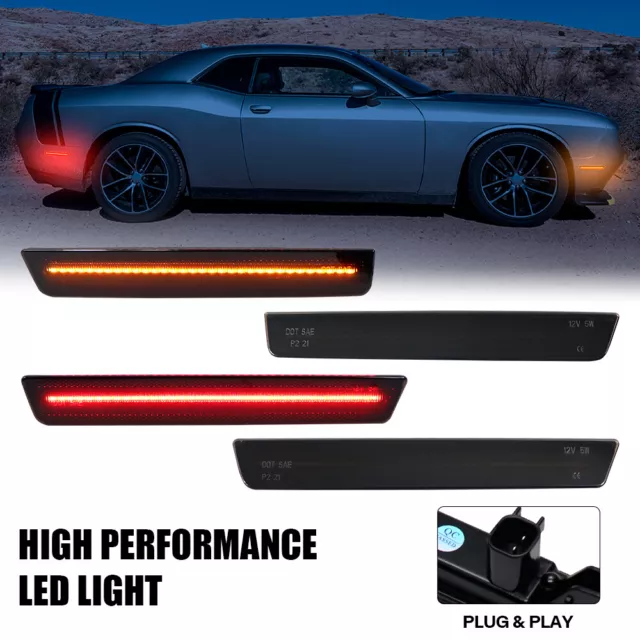 Smoked Lens Front Rear LED Side Marker Lights For 2015-2023 Dodge Challenger