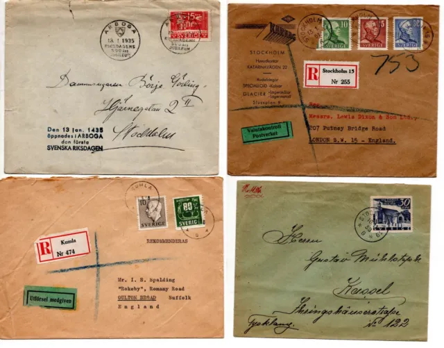 1930 - 1940 Sweden Covers Registered Stockholm Kumla Cache Labels Postal History
