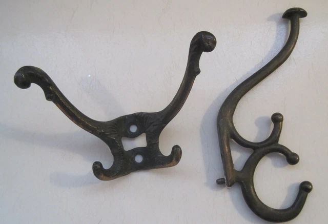 2 Vintage Wall Mount Metal Hooks Antique Coat Rack Towel Schoolhouse NICE