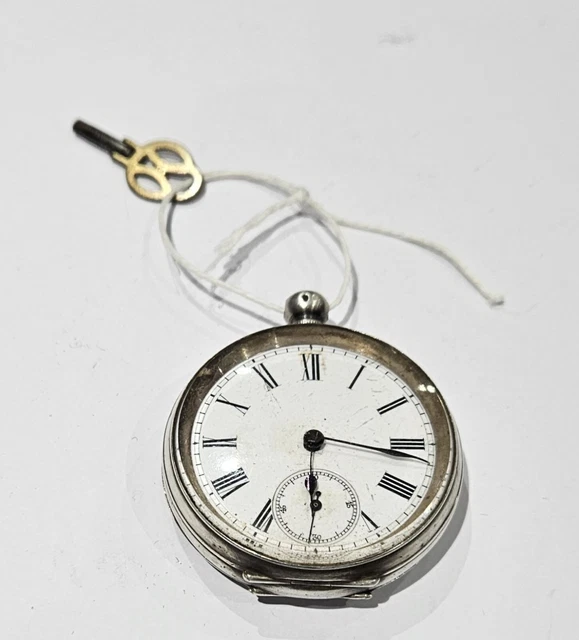 Montre Gousset Ancienne En Argent Massif - Modèle Locomotive - Fonctionnelle - 54mm