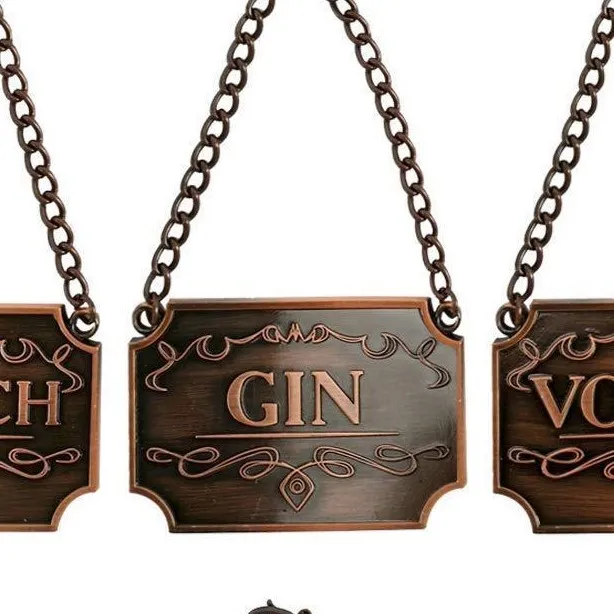 GIN~1 Gorgeous Liquor Decanter Tag Label STUNNING Copper w Adjustable Chain