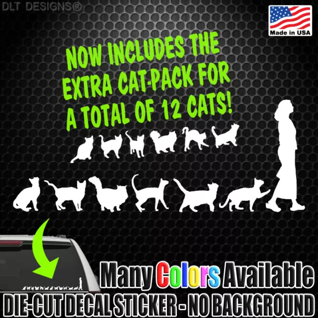 Cats Follow Crazy Cat Lady Woman Funny Die Cut Window Decal Bumper Sticker Cute