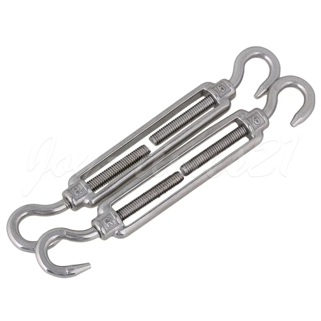 304 Stainless Steel M6 Hook & Hook European Type Turnbuckle Silver Pack of 2