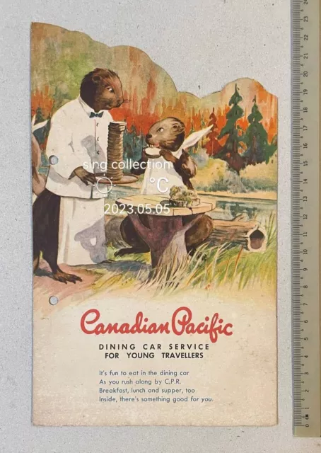 old Canadian Pacific RAILWAY Dining Car Service menu card Canada Beavers cover old Canadian Pacific RAILWAY Dining Car Service menu card Canada Beavers cover