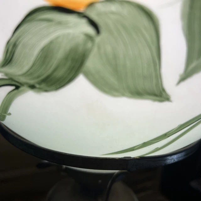 Vtg Hand Painted Green Pink Yellow Roses Glass GWTW Lamp Shade 9”D 4” OD Signed 6
